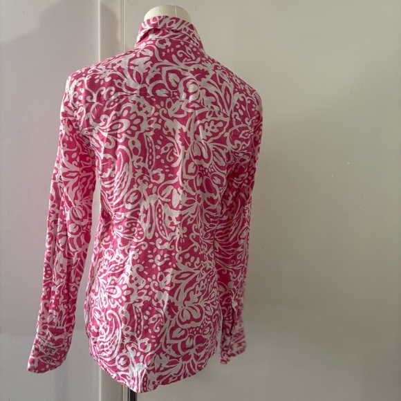 Charter Club 100% Linen Pink White Paisley Button Down Blouse Sz 4 Easter Floral - Picture 5 of 13